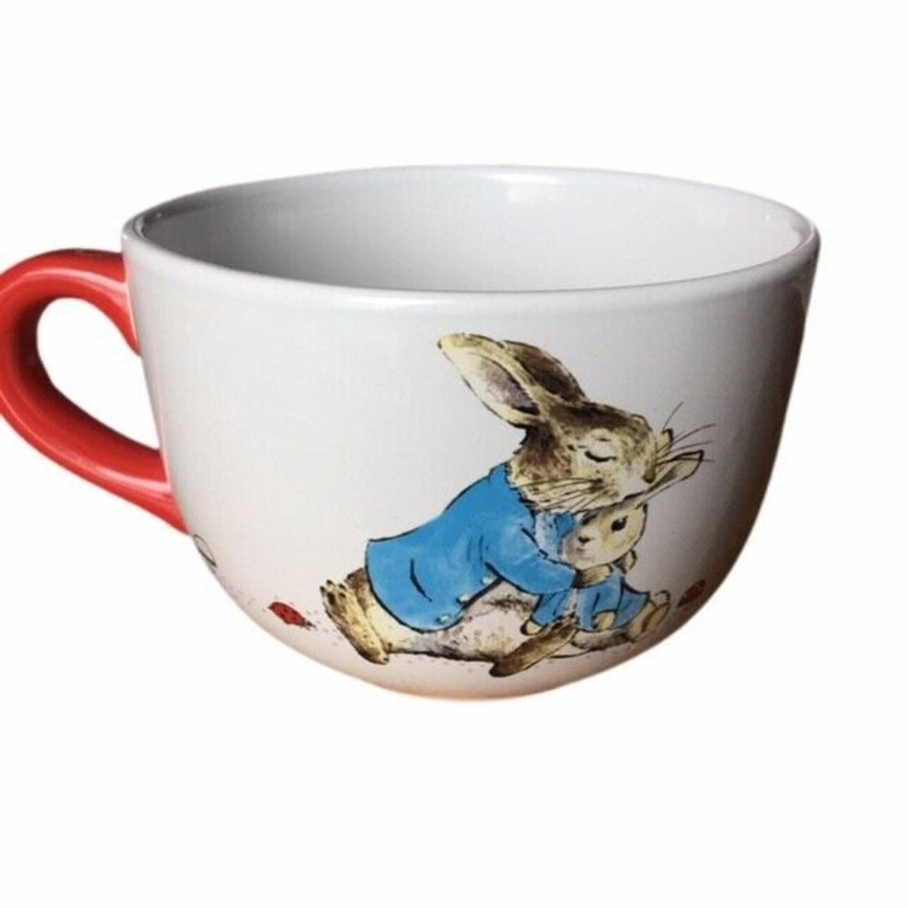 PETER RABBIT Beatrix Potter Bunny Extra Large 24 oz Red Coffee Tea Soup Mug New